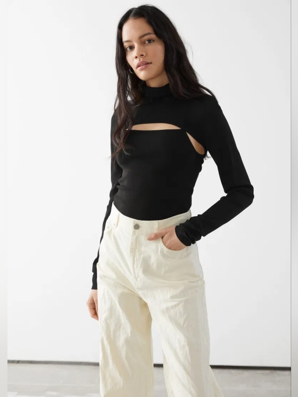 & Other Stories Ribbed Turtleneck Cut Out Top (Size XS)